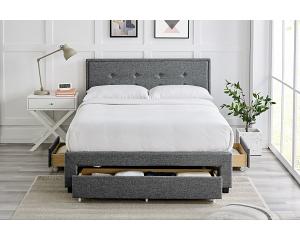 4ft6 Double Florence Button back headend,fabric upholstered grey drawer storage bed frame